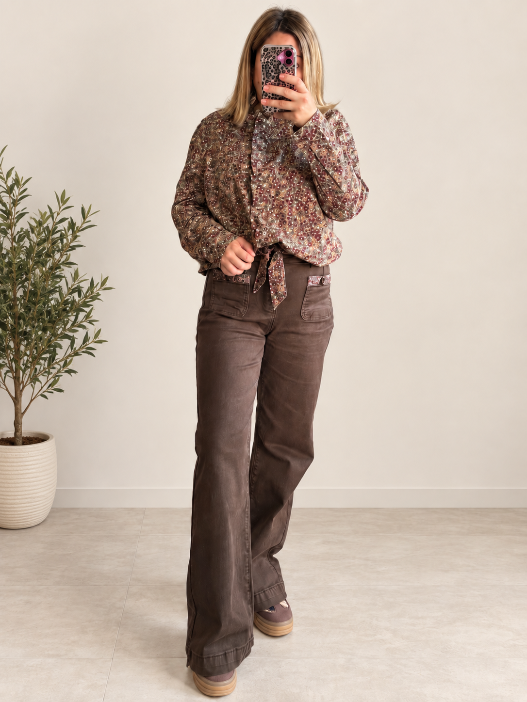 Jean wide leg chocolat ceinturé liberty