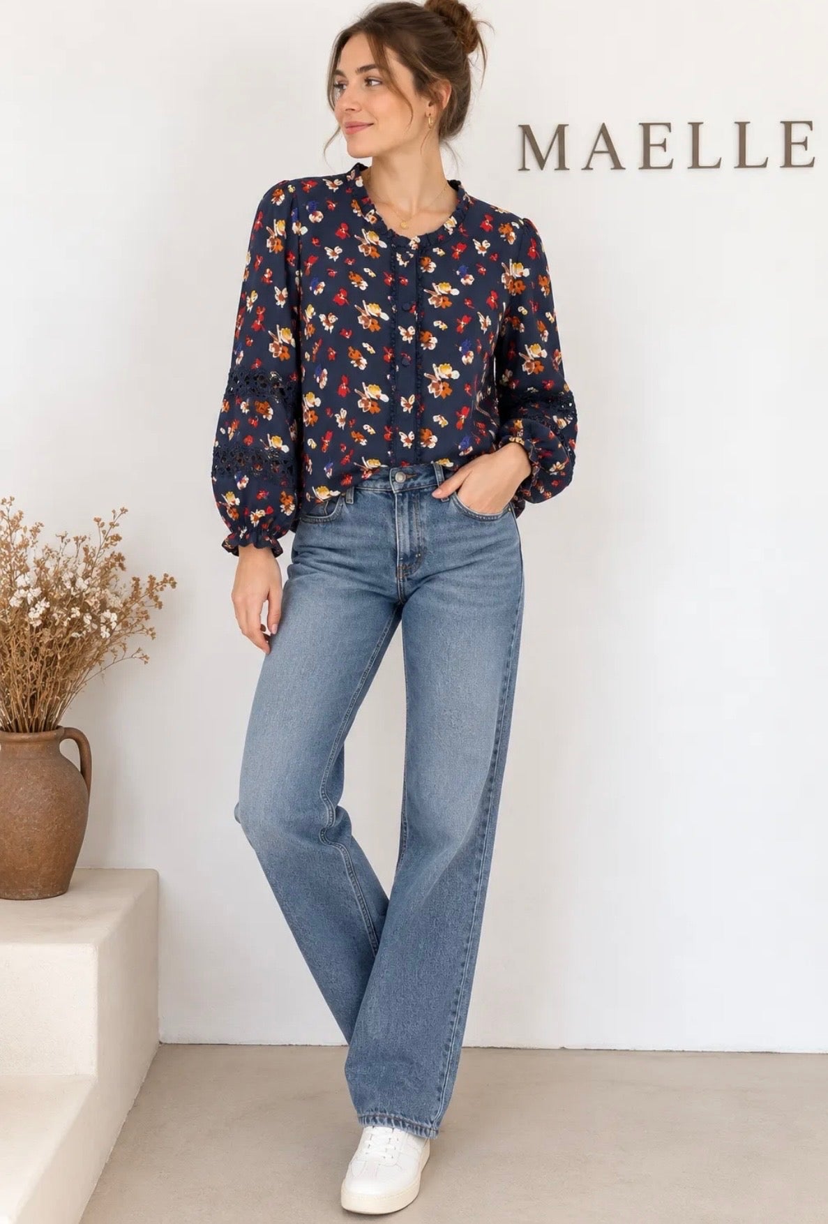 Blouse bleu marine/imprimé fleurs