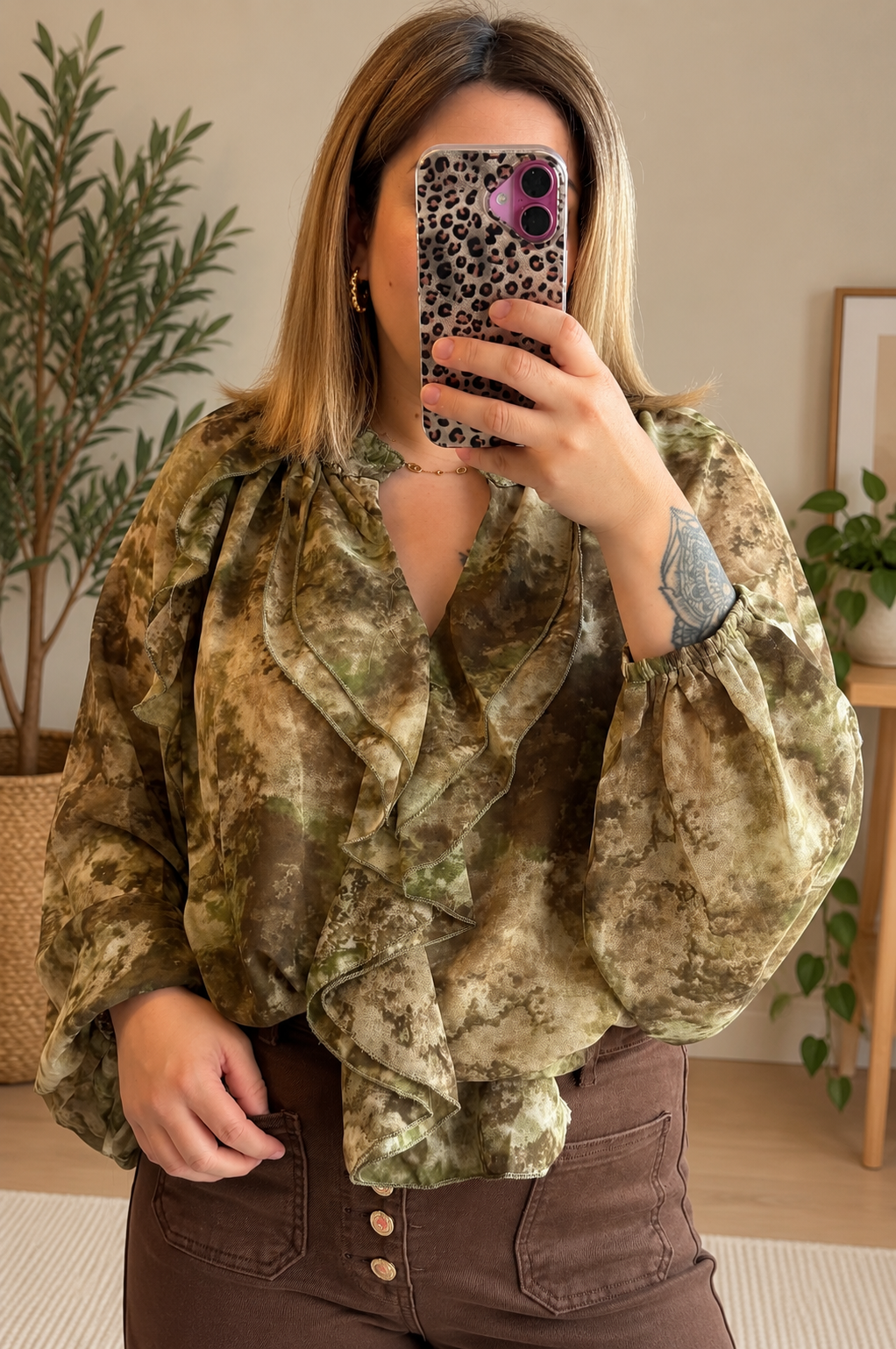 Blouse fluide imprimé kaki