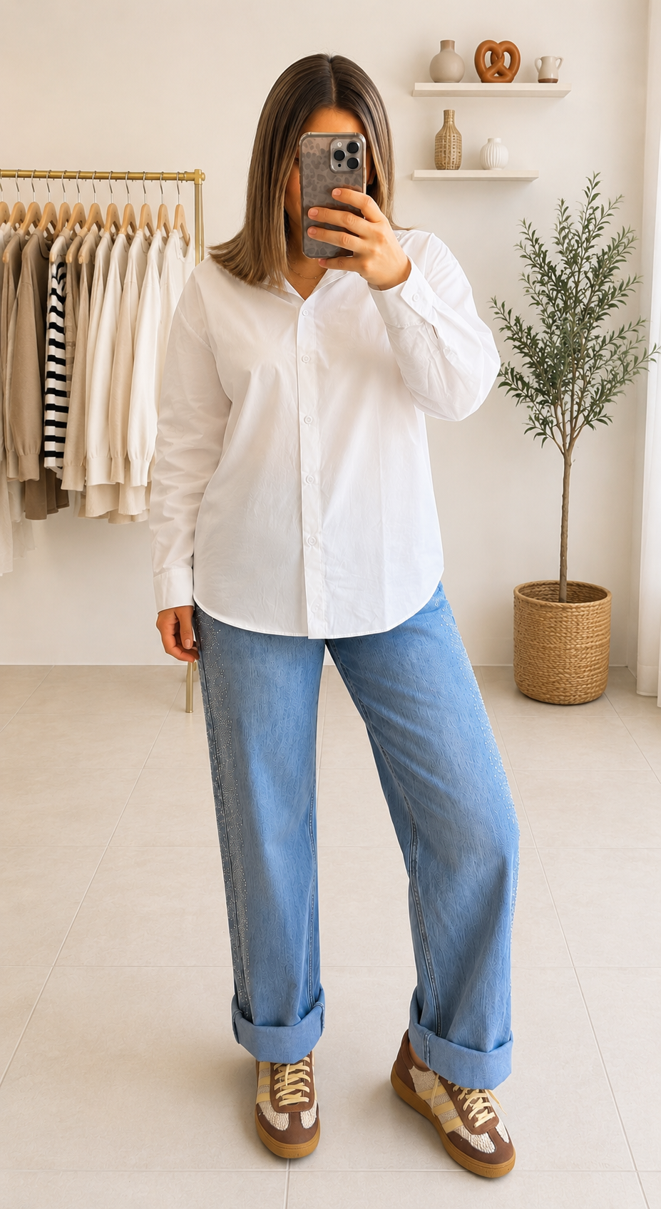 Jean wide leg details leopard en strass sur les côtés