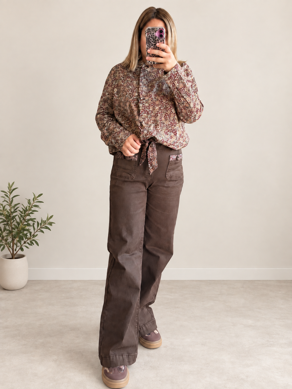 Jean wide leg chocolat ceinturé liberty
