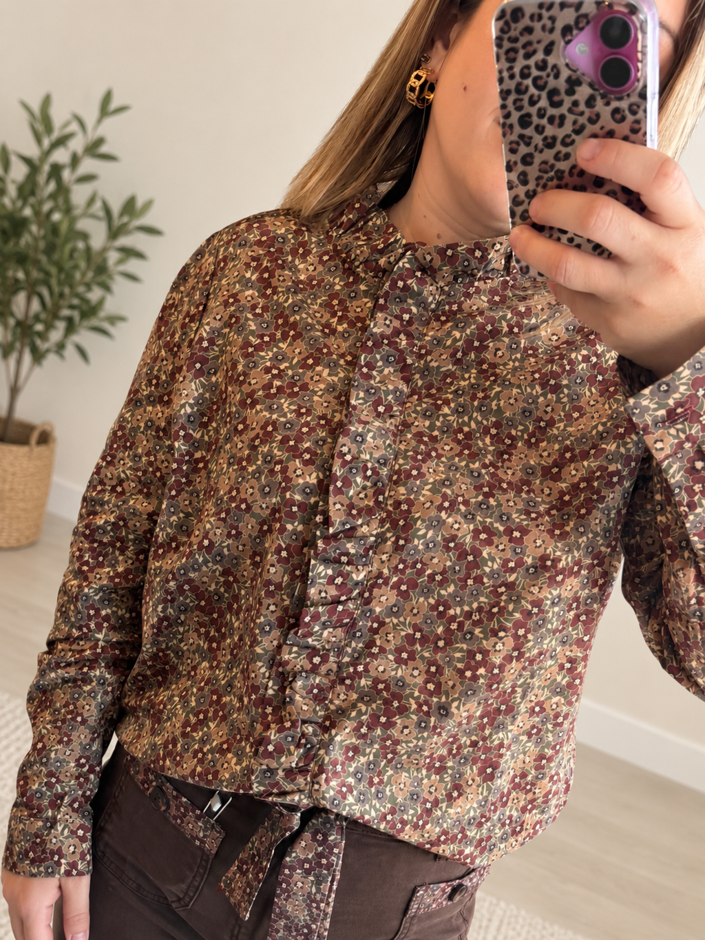 Chemise Liberty kaki/beige/bordeaux