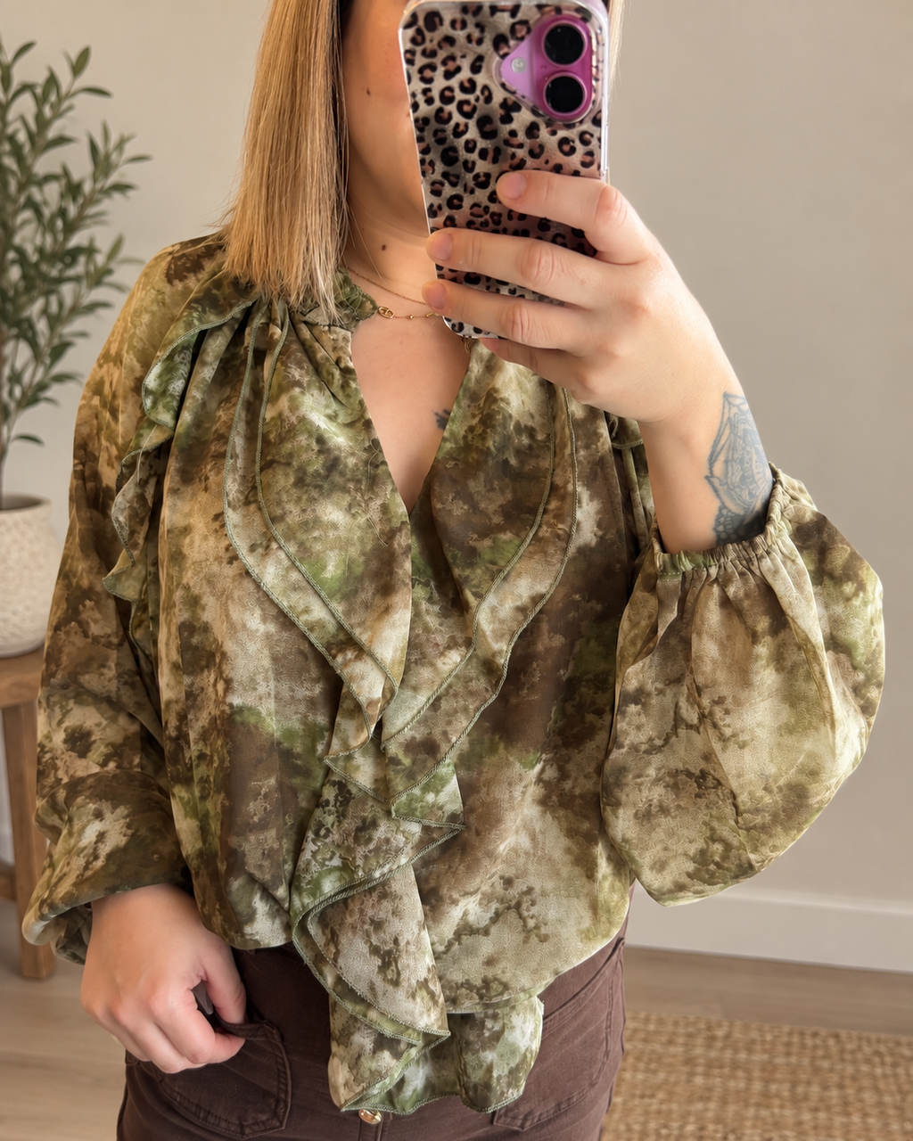 Blouse fluide imprimé kaki
