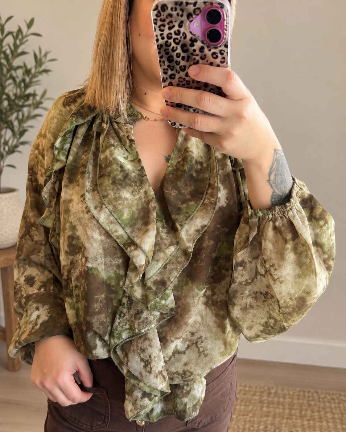 Blouse fluide imprimé kaki