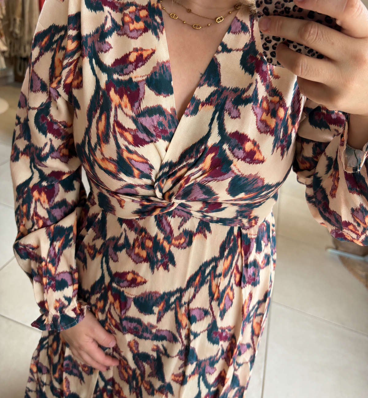 Robe longue écru imprimé