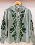 Chemise petit carreaux et broderies vert sapin
