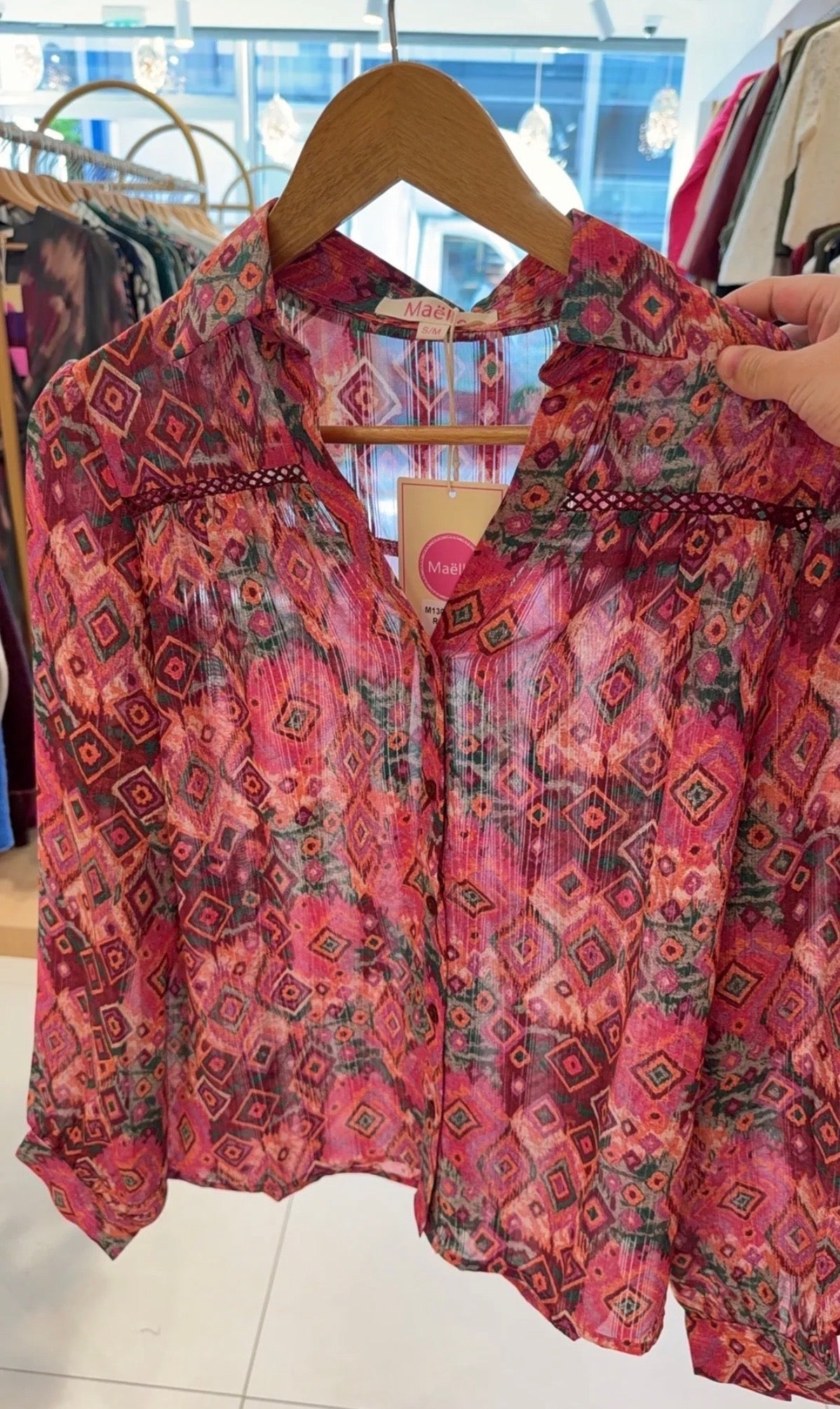 Blouse fluide vieux rose/bordeaux imprimé