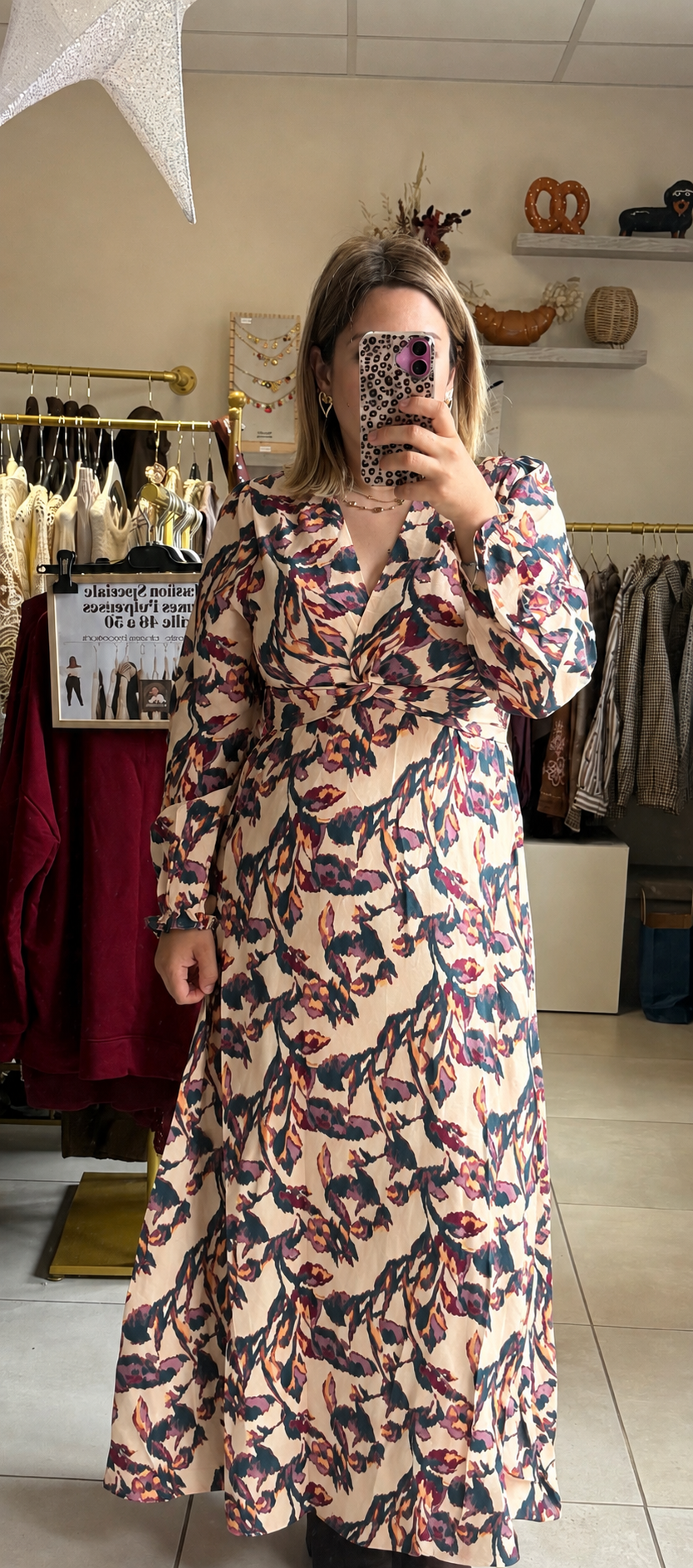 Robe longue écru imprimé