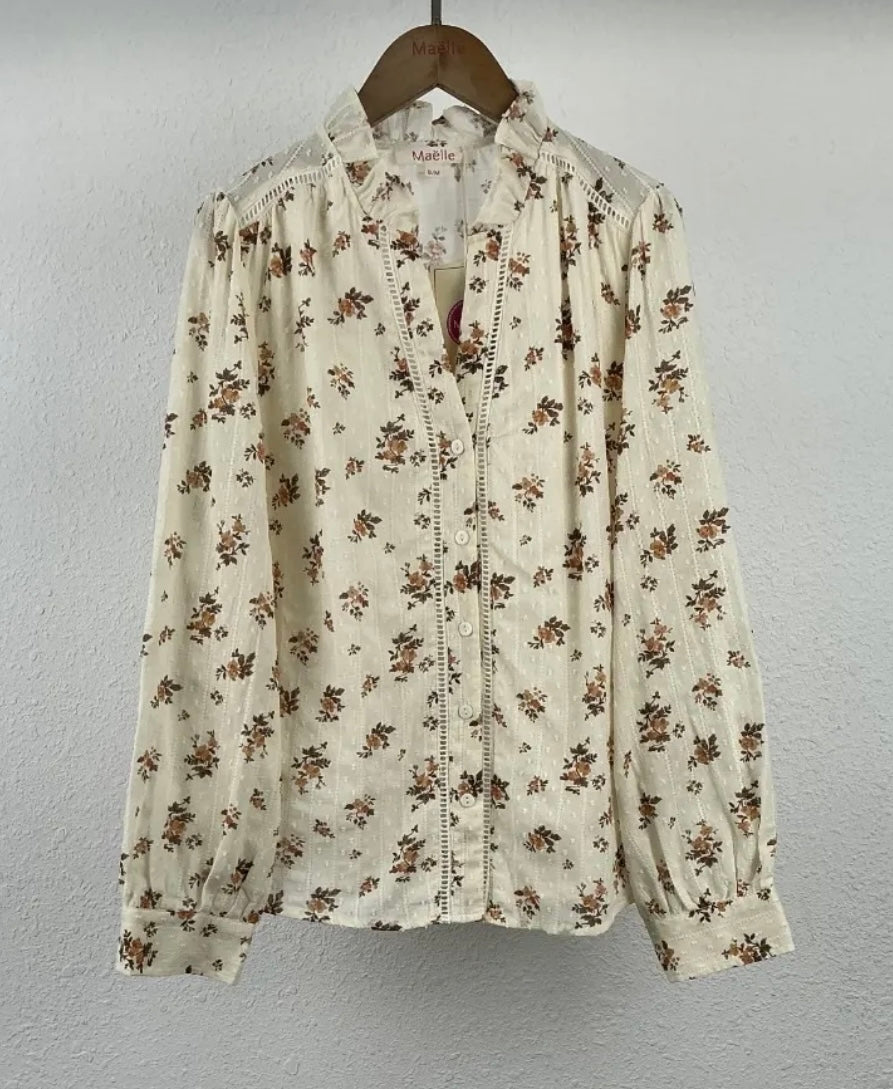 Chemise écru à petites fleurs