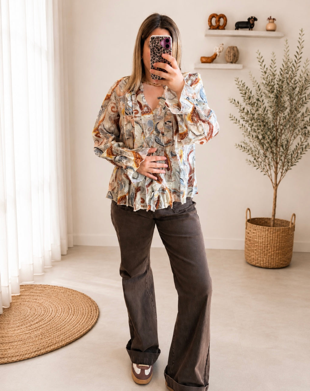 Blouse fluide écru imprimé cachemire