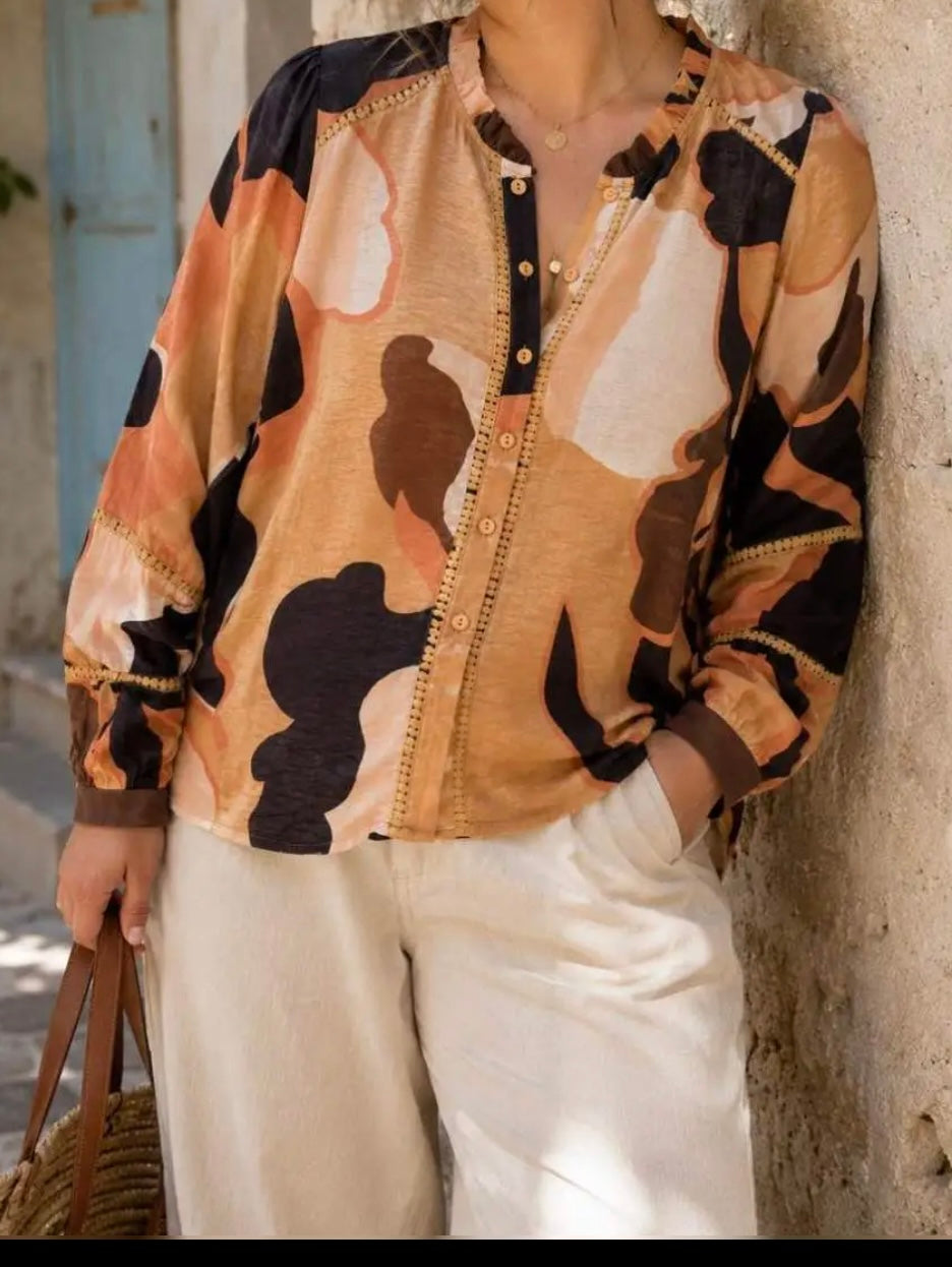 Blouse imprimé camel/marron/orangé