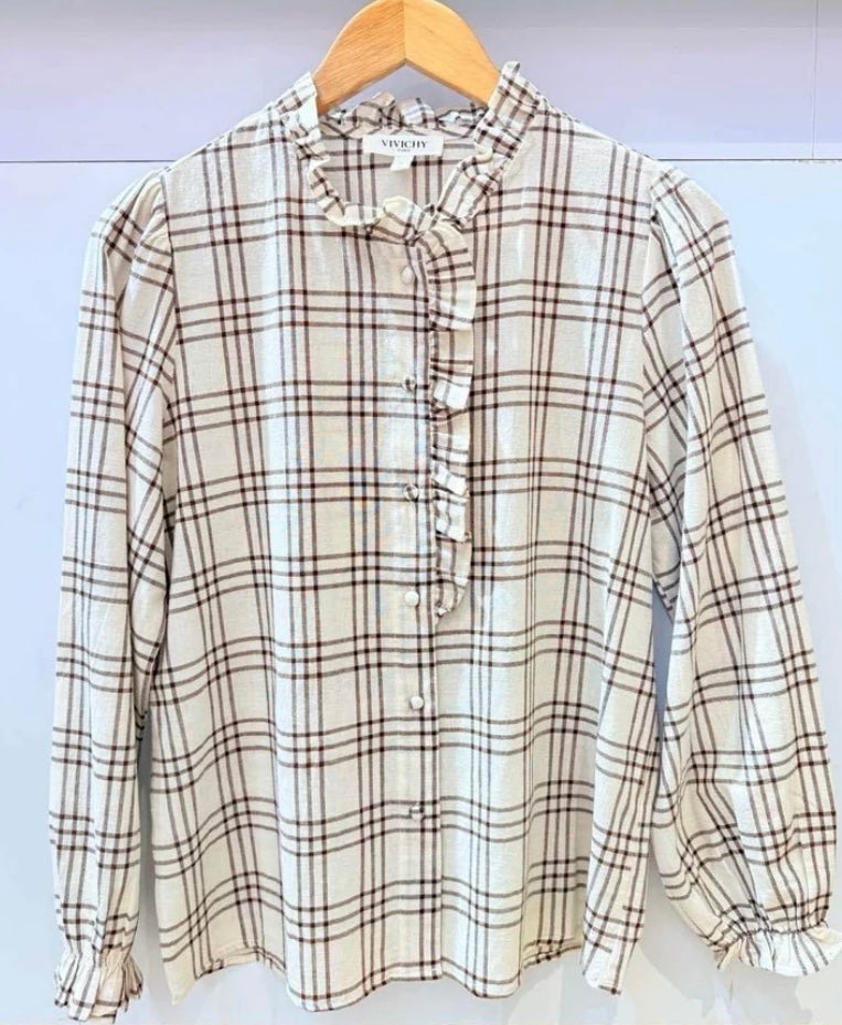 Chemise à carreaux marron & écru