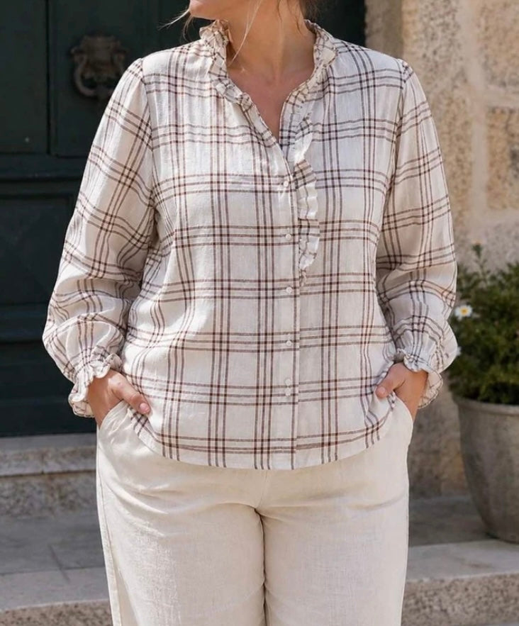Chemise à carreaux marron & écru