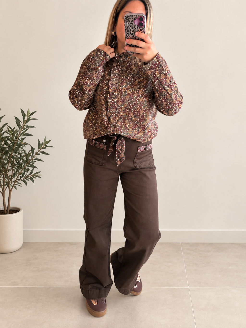 Jean wide leg chocolat ceinturé liberty