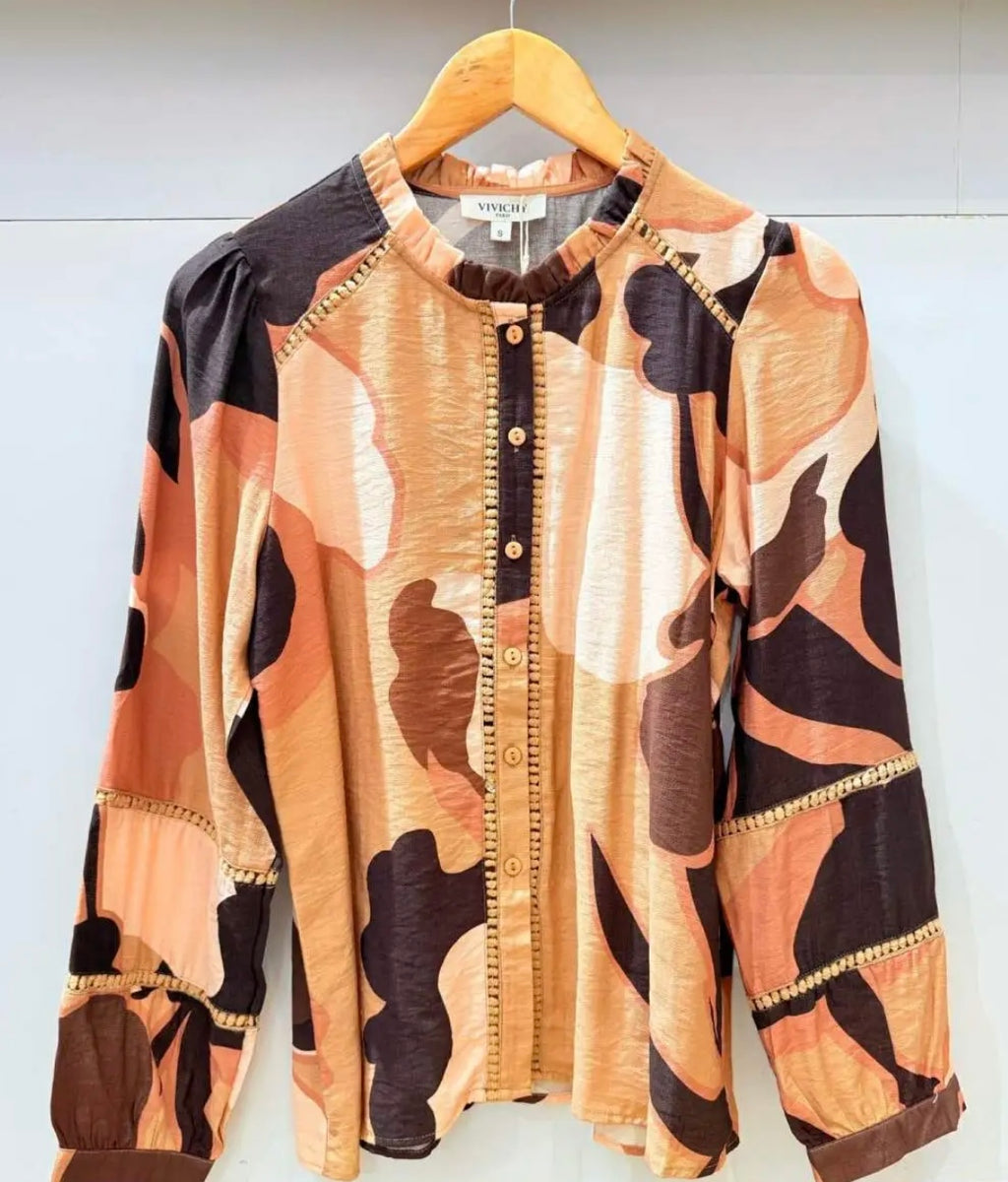 Blouse imprimé camel/marron/orangé