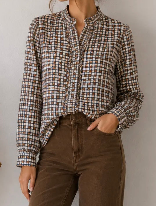 Chemise à carreaux cœurs camel