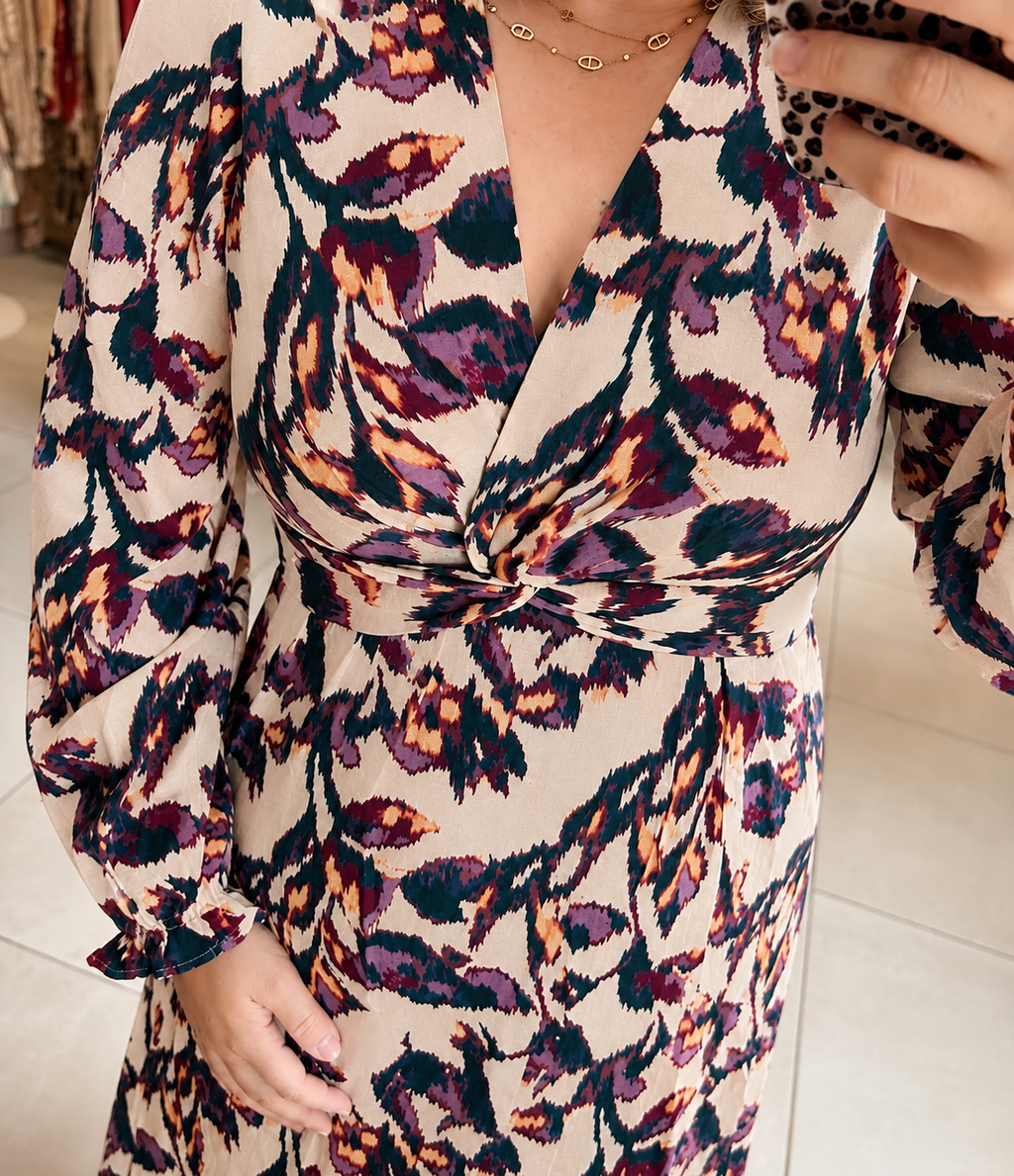Robe longue écru imprimé