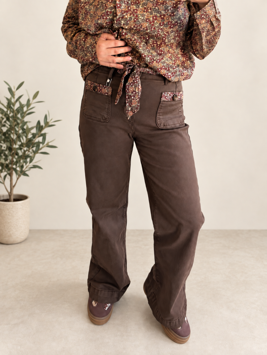 Jean wide leg chocolat ceinturé liberty