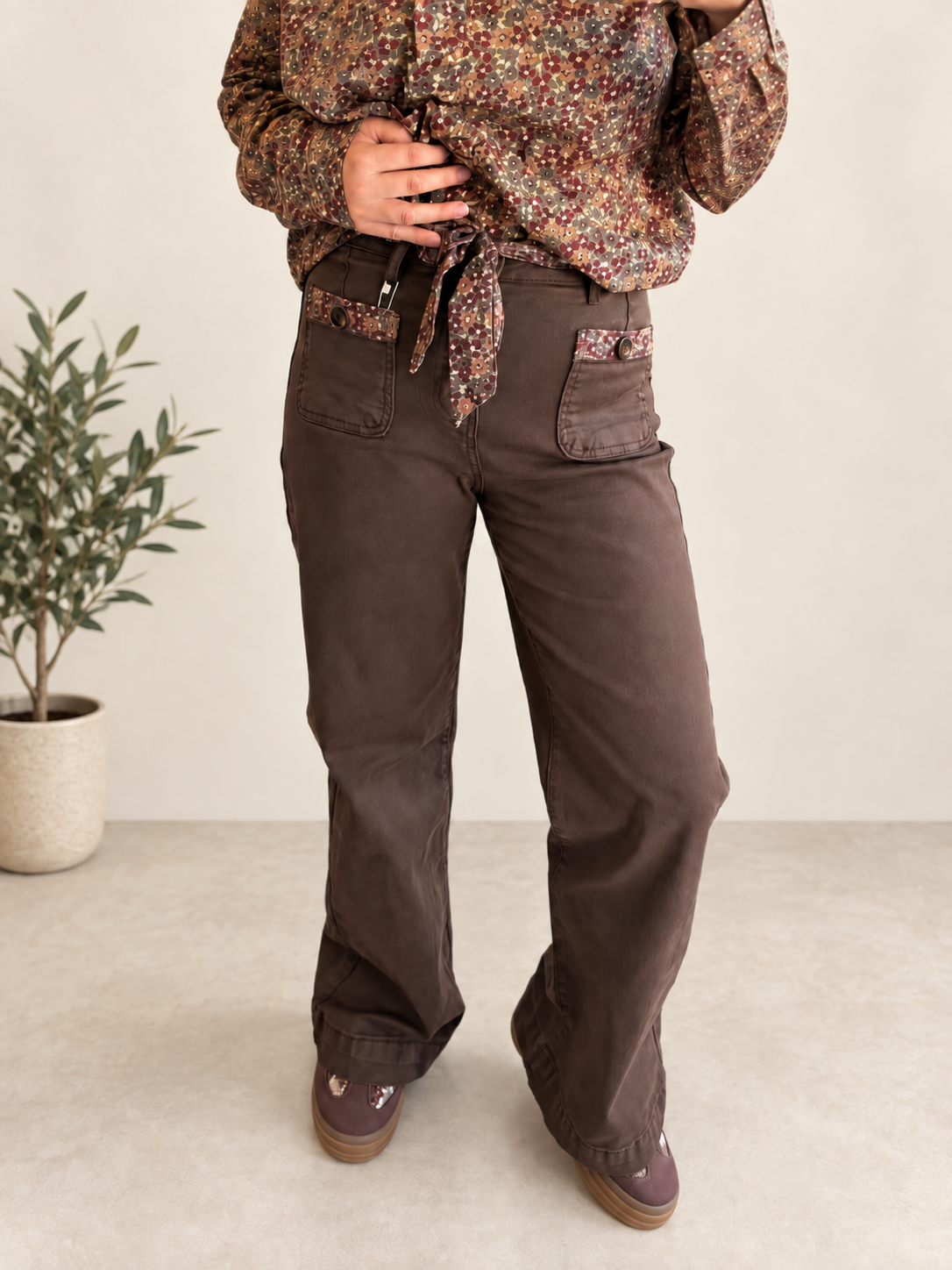 Jean wide leg chocolat ceinturé liberty