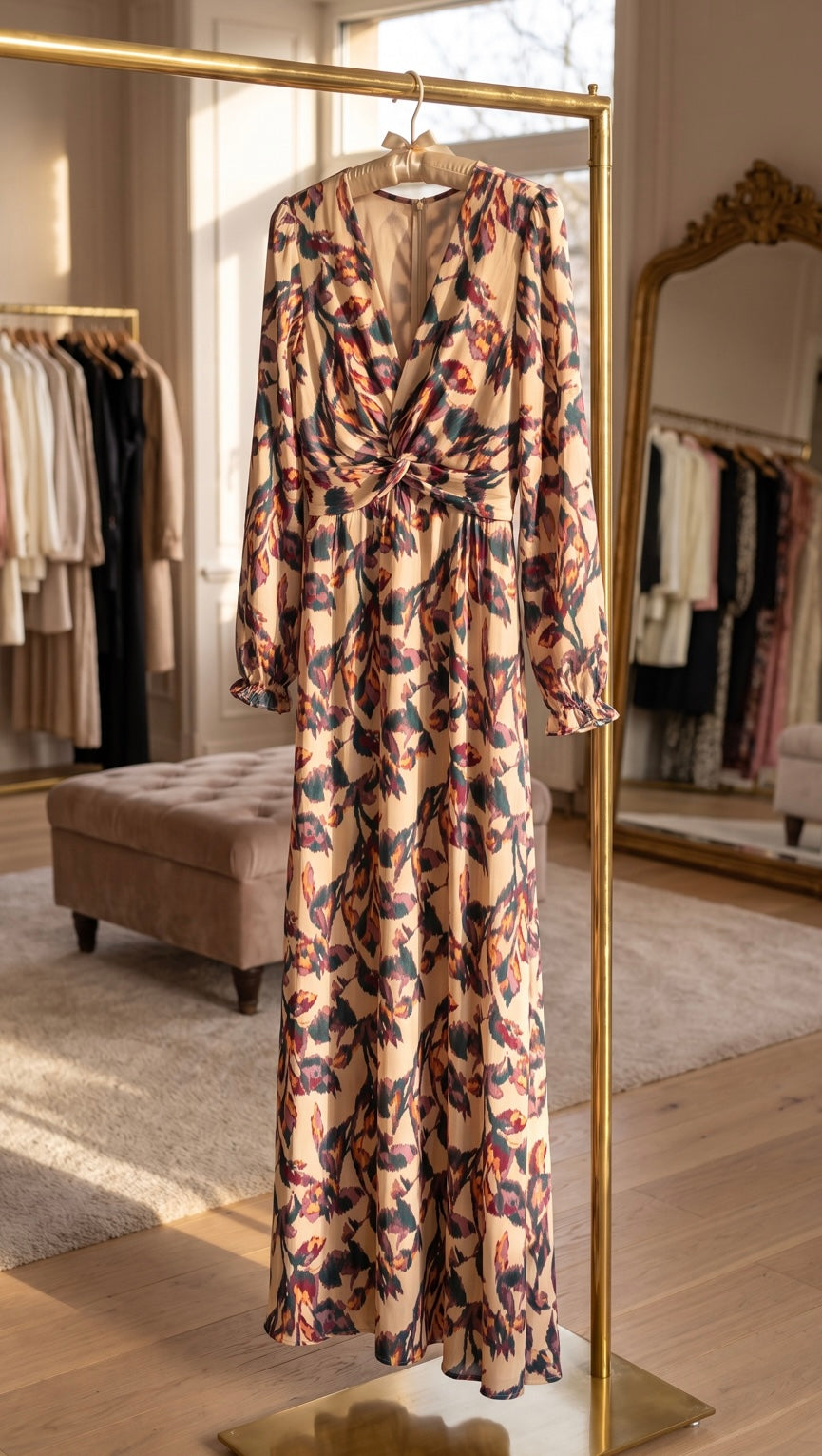 Robe longue écru imprimé