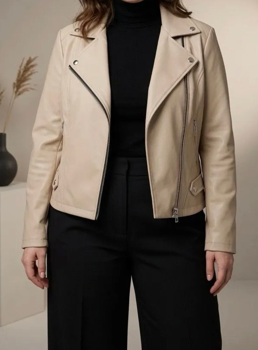 Blouson perfecto beige simili cuir