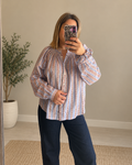 Blouse rayée vieux rose/mauve/écru