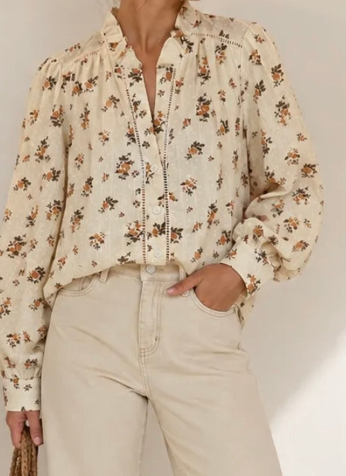 Chemise écru à petites fleurs
