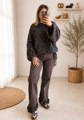 Pull chocolat petits pois rose