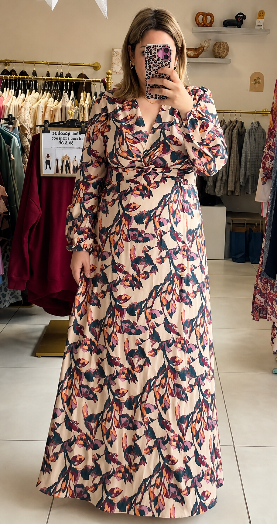 Robe longue écru imprimé