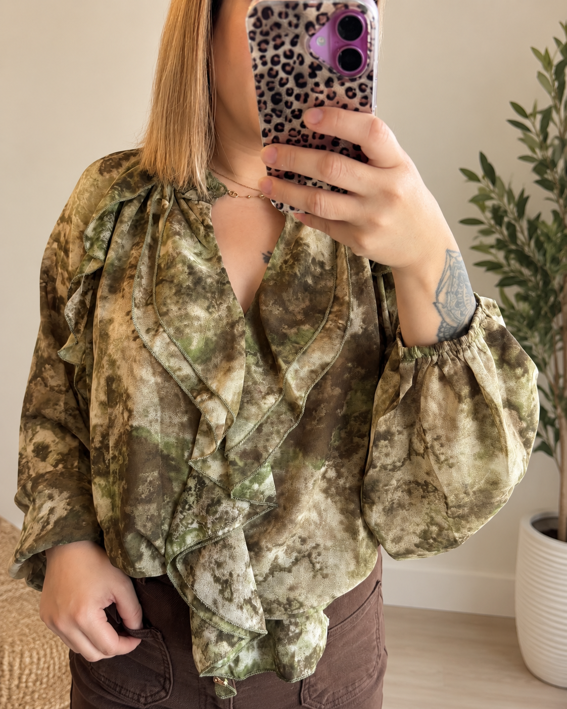 Blouse fluide imprimé kaki