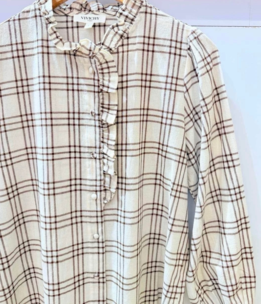 Chemise à carreaux marron & écru