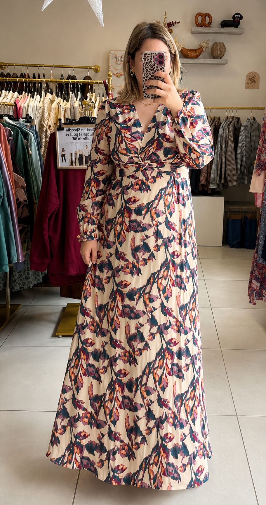 Robe longue écru imprimé