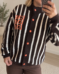 Gilet chocolat rayé écru/orange