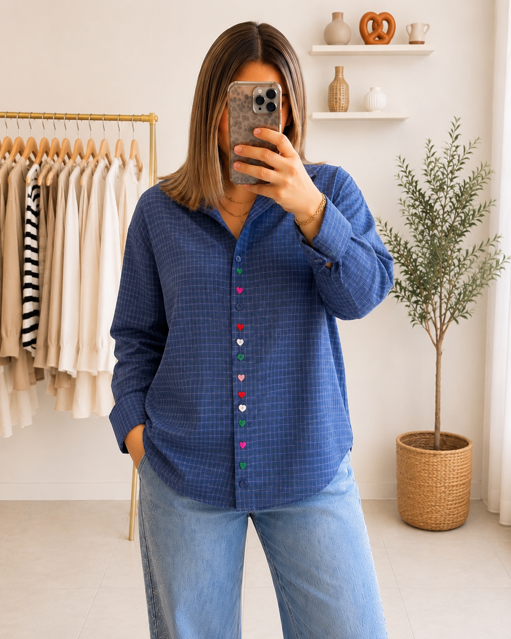 Chemise petits carreaux bleu électrique