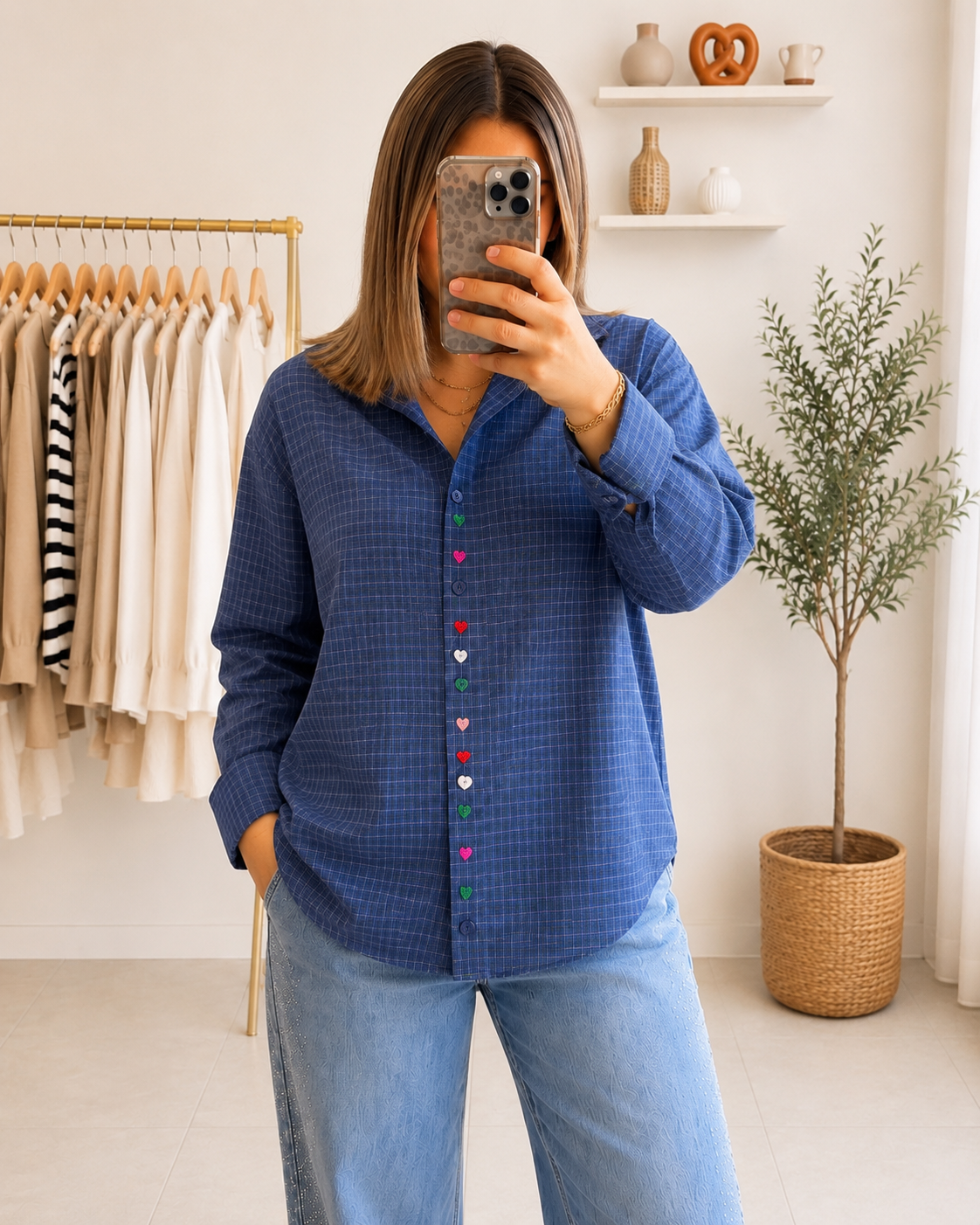 Chemise petits carreaux bleu électrique