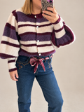 Gilet rayé bordeaux/violet/écru