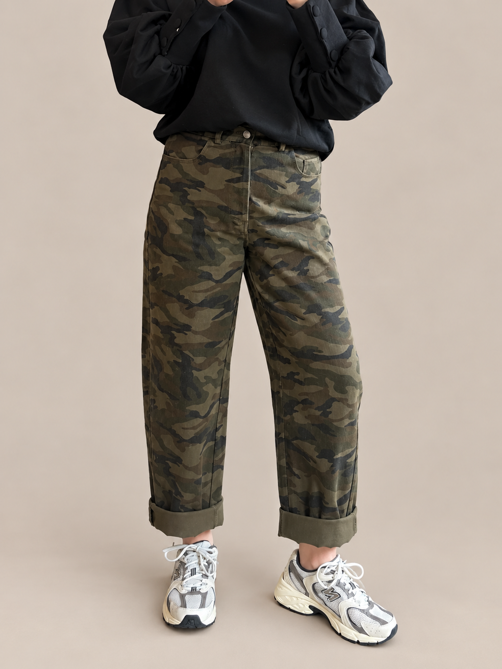 Pantalon kaki militaire coupe ballon