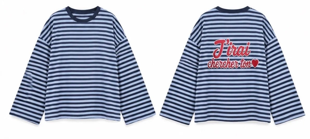 Tee shirt rayé broderies au dos   issues de la chanson de Céline Dion “Pour que tu m’aimes encore”